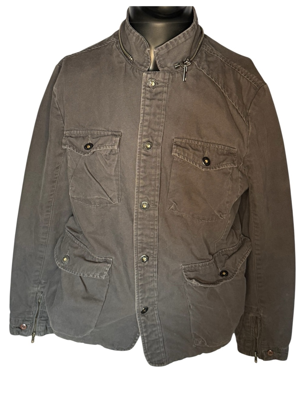 Y2K Guess Men’s Roughed Cotton Canvas Military Field Jacket Size Large